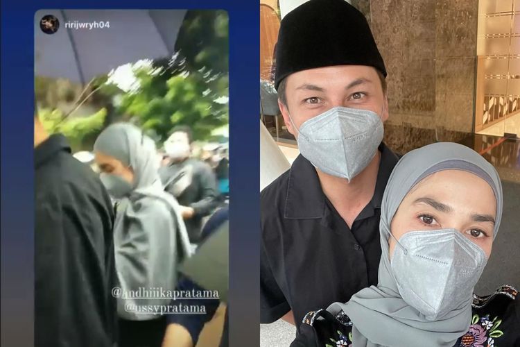 Ussy Sulistiawaty dan Andhika Pratama hadiri pemakaman Vanessa Angel dan Bibi Andriansyah, JUmat (5/11/2021).