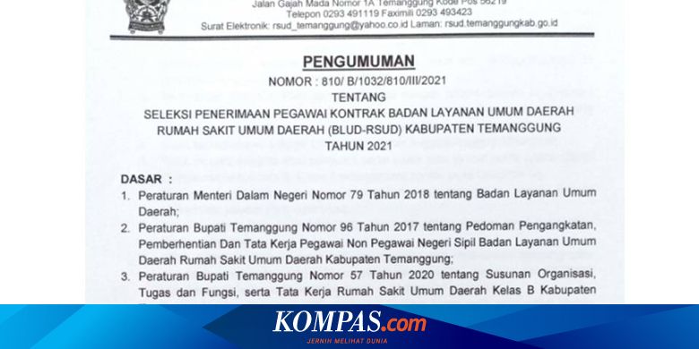 Lowongan Kerja Di Rsud Temanggung Butuh 76 Pegawai Lulusan Sma Hingga S1 Halaman All Kompas Com