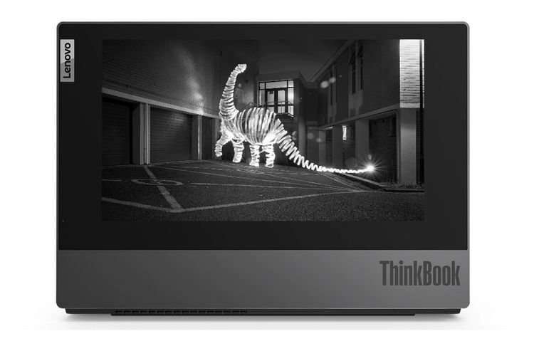 Layar E-ink Lenovo ThinkBook Plus yang bisa menampilkan gambar statis.