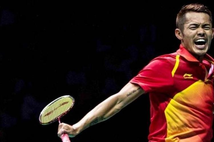 Lin Dan berteriak mengekspresikan kemenangannya atas Du Pengyu pada babak final Kejuaraan Nasional di Liaoning, China, Rabu (11/9/2013).