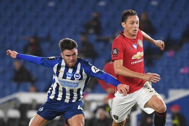 Gelandang Manchester United, Nemanja Matic, beraksi pada laga Liga Inggris kontra Brighton pada Rabu (1/7/2020) dini hari WIB.