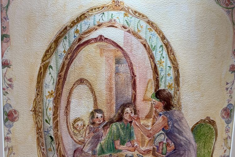 Karya dari Saskia Gita Sakanti berjudul Despite Everything, It's Still You yang dipamerkan dalam pameran Museum of Speaking Skin di Bintaro Jaya Xchange Mall, Tangerang Selatan, Jumat (14/11/2025).