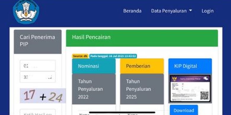 Tangkapan layar hasil cek PIP 2026. Cek PIP 2026. PIP 2026. Cara cek penerima PIP 2026 di https pip kemendikdasmen go id.