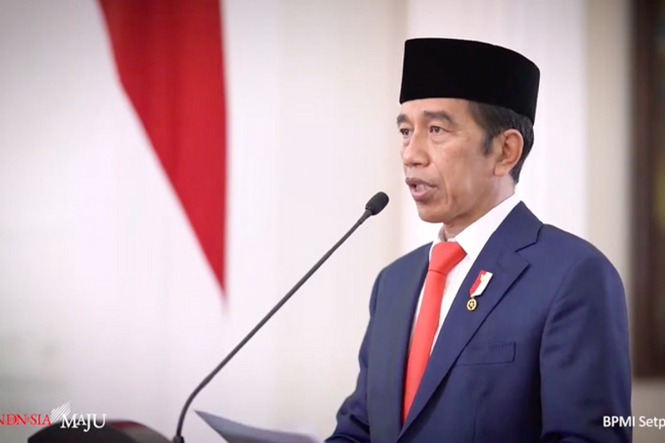 Presiden Joko Widodo saat meresmikan Indonesia Sharia Economic Festival (ISEF) ke-7 tahun 2020 yang digelar secara virtual, Rabu (28/10/2020). 