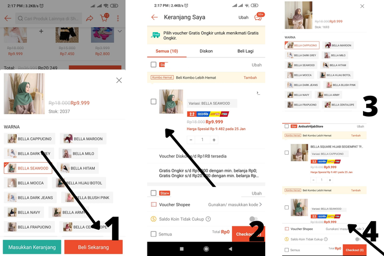 cara memesan dua barang beda warna di shopee