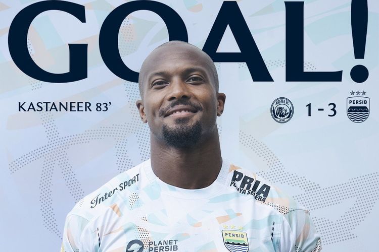 Postingan media sosial ofisial dari Persib Bandung usai penyerang barunya Gervane Kastaneer mencetak gol debut di Liga 1 2024-2025 dalam kemenangan menghadapi Arema FC pekan ke-20, Jumat (24/1/2025) di Stadion Gelora Soepriadi, Blitar.