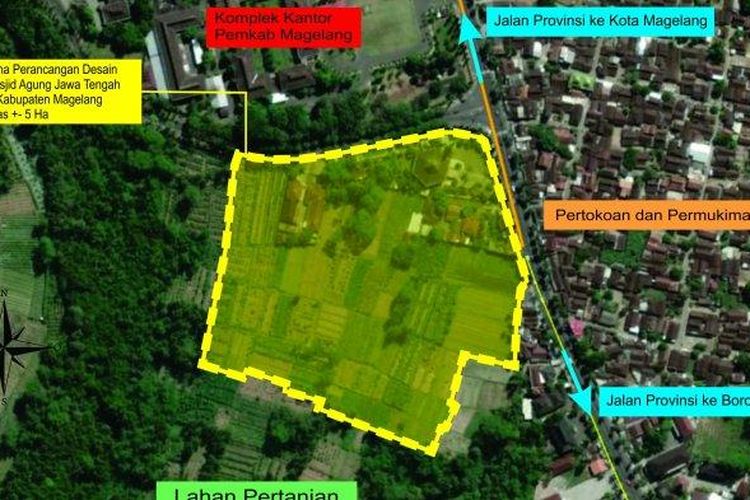 Peta lokasi atau site plan pembangunan Masjid Agung Jawa Tengah di Magelang.