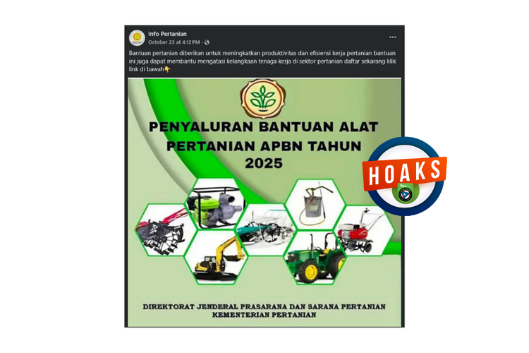 Hoaks, bantuan alat pertanian Kementan 2025