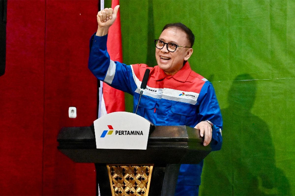 Komisaris Utama PT Pertamina (Persero) Mochamad Iriawan memberikan sambutan dalam kunjungan kerja ke area operasional PT Pertamina Geothermal Energy (PGE) Tbk di Kamojang, Bandung, Jumat (14/3/2025).