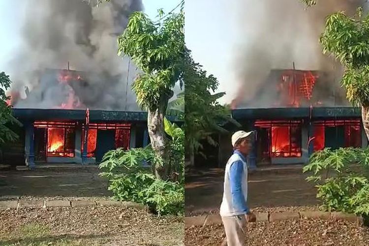  Seorang nenek bernama Painem, warga Desa Keniten, Ngawi, Jawa Timur hanya bisa menangis ketika melihat rumah yang ia tempati dilahap api.