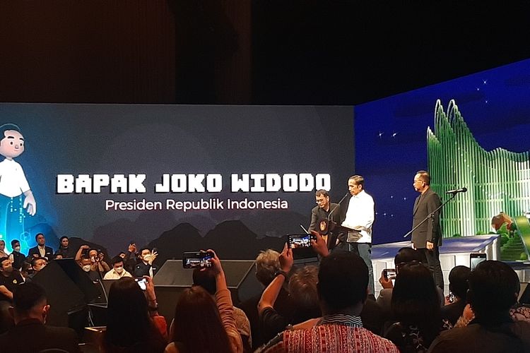 Presiden Joko Widodo meluncurkan dunia virtual atau metaverse bernama Jagat Nusantara yang terhubung dengan kota nyata Ibu Kota Nusantara (IKN) di Djakarta Theatre, Jakarta, Jumat (28/10/2022). 