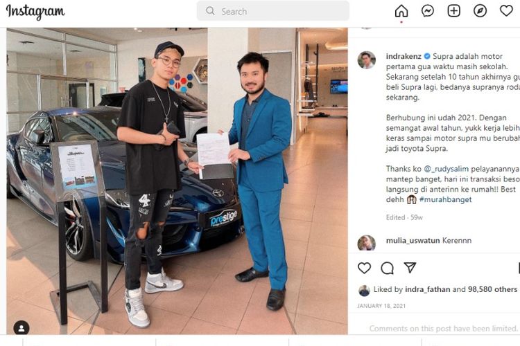 Indra Kenz membeli Toyota Supra dari Prestige Image Motorcars