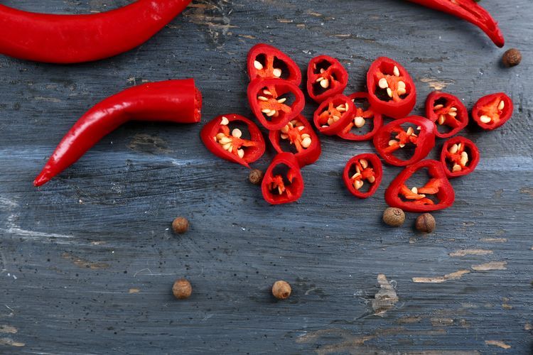 Illustration of chopped red chilies. 