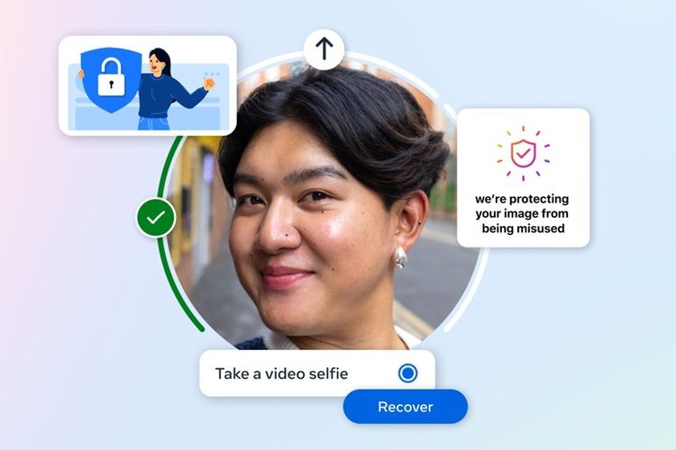 Ilustrasi penggunaan teknologi pengenal wajah untuk memulihkan akun pengguna Facebook atau Instagram