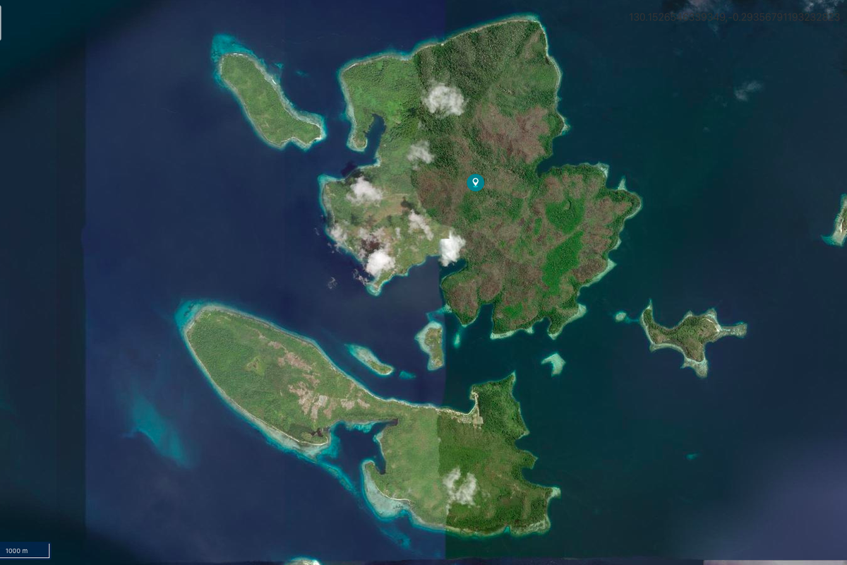 Pulau Batang Pele dan Pulau Manyaifun di Raja Ampat, Papua Barat Daya. (Tangkapan layar peta di situs SINAR, Badan Informasi Geospasial)