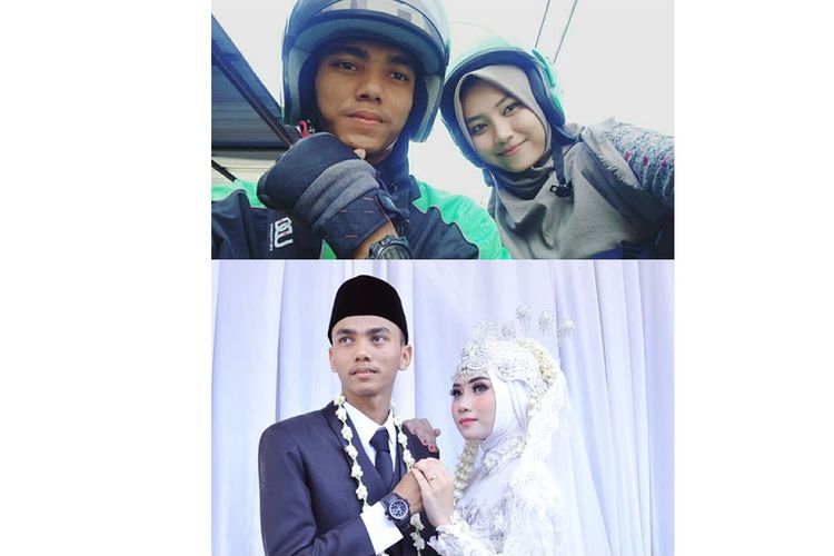 Foto driver ojek online (ojol) sebelum menikah dan sesudah menikah.