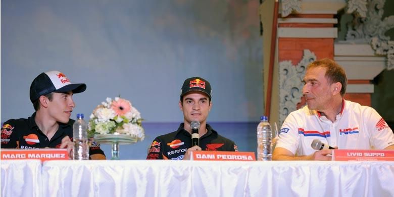 Marc Marquez, Dani Pedrosa, dan Team Principal Repsol Honda Livio Suppo.