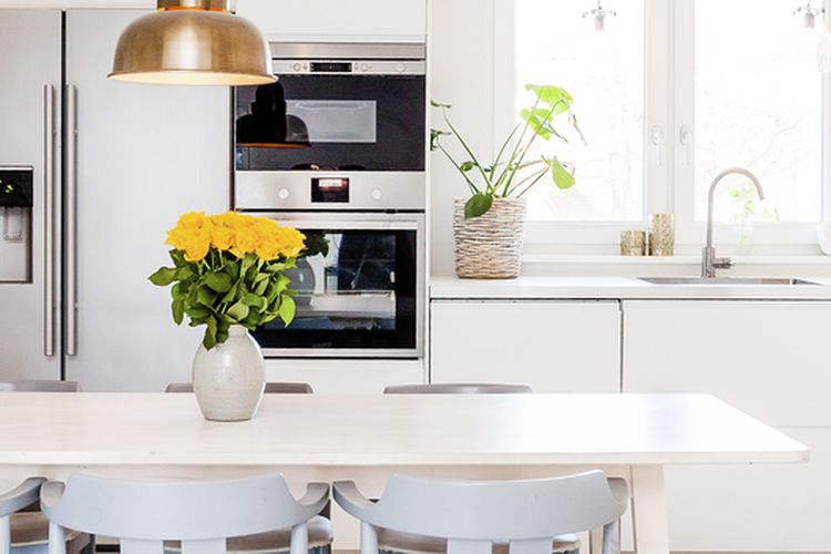 Ilustrasi dapur modern bergaya Skandinavia. 