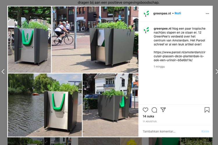 Tangkapan layar akun instagram Green Pee, fasilitas kencing di tempat umum di Belanda