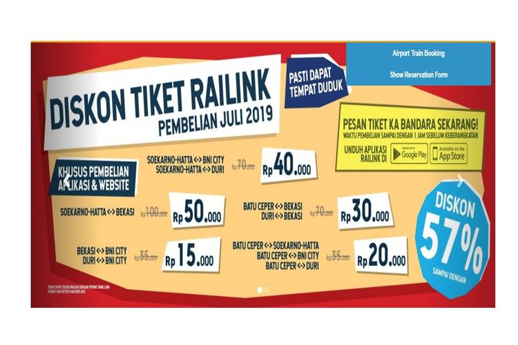 Diskon tiket kereta bandara yang berlaku selama bulan Juli 2019.