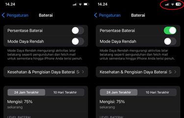 Cara menampilkan persentase baterai iPhone.