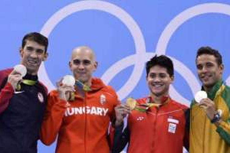 Joseph Schooling di antara atlet-atlet besar: Michael Phelps, Laszlo Cseh dan Chad Le Clos