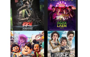 Poster empat film terlaris sepanjang masa dengan perolehan jumlah penonton terbanyak sampai Juni 2025.