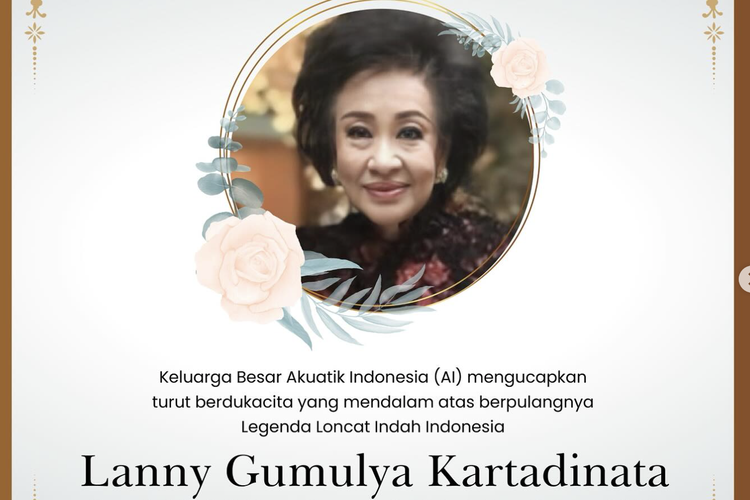 Legenda loncat indah Indonesia, Lanny Gumulya Kartadinata, meninggal dunia pada Kamis (29/2/2024).