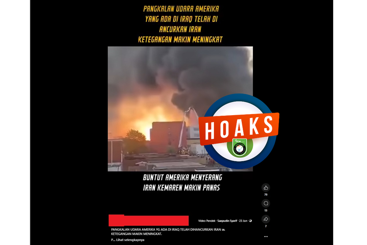 Tangkapan layar Facebook, video yang diklaim menampilkan serang Iran ke pangkalan udara Amerika di Irak