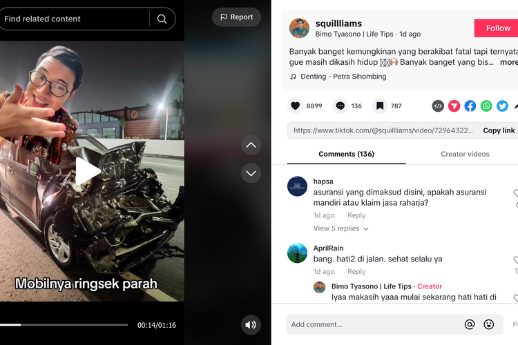 Curhat seorang pria usai mengalami kecelakaan di jalan tol