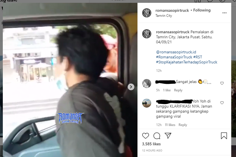 Tangkapan layar video pemalakan sopir truk di daerah Thamrin City
