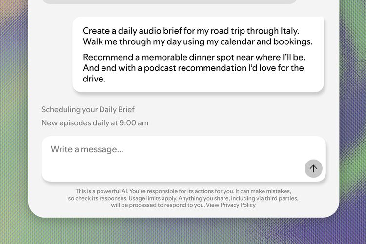 Ilustrasi prompr untuk membuat audio brief di Studio by Spotify Labs.
