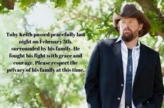 Mengenang Legenda Musik Country, Toby Keith yang Meninggal Dunia karena Kanker Perut