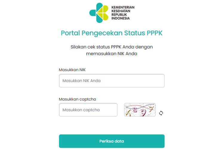 Laman pengecekan untuk mengetahui apakah Anda terdaftar atau tidak sebagai calon PPPK nakes.