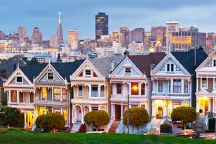 Deretan rumah di San Fransisco, Amerika Serikat.