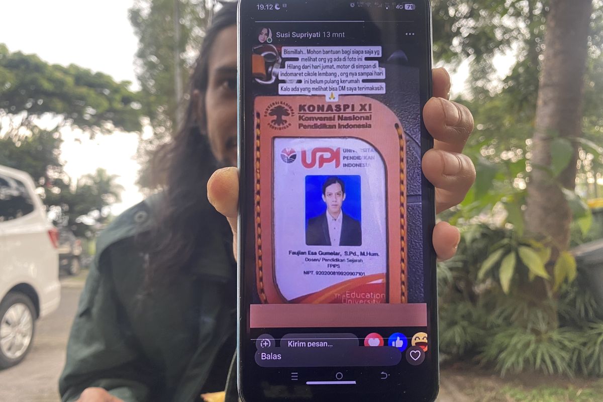 Faujian Esa Gumilir, dosen Universitas Pendidikan Indonesia (UPI) dikabarkan hilang misterius di Lembang, Kabupaten Bandung Barat (KBB), Jawa Barat, Kamis (4/9/2025).