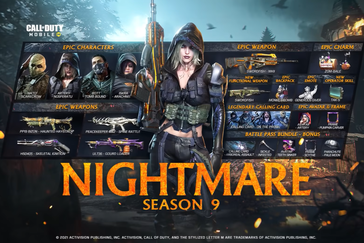 Poster Call of Duty Mobile Season 9 Nightmare menampilkan konten Battle Pass terbaru.