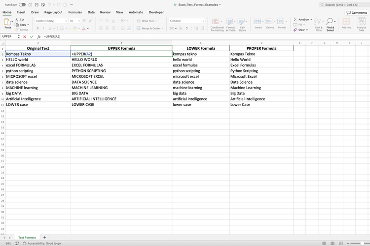 Ilustrasi rumus UPPER Excel