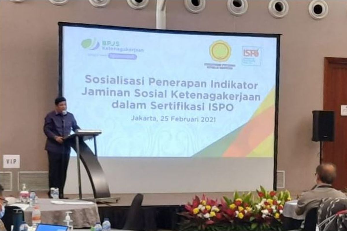 (Indikator Jaminan Sosial Ketenagakerjaan yang kini diatur dalam sertifikat pembangunan kelapa sawit berkelanjutan (Indonesian Sustainable Palm Oil/ISPO), Kamis (25/2/2021) / DOK. Humas BP Jamsostek.
