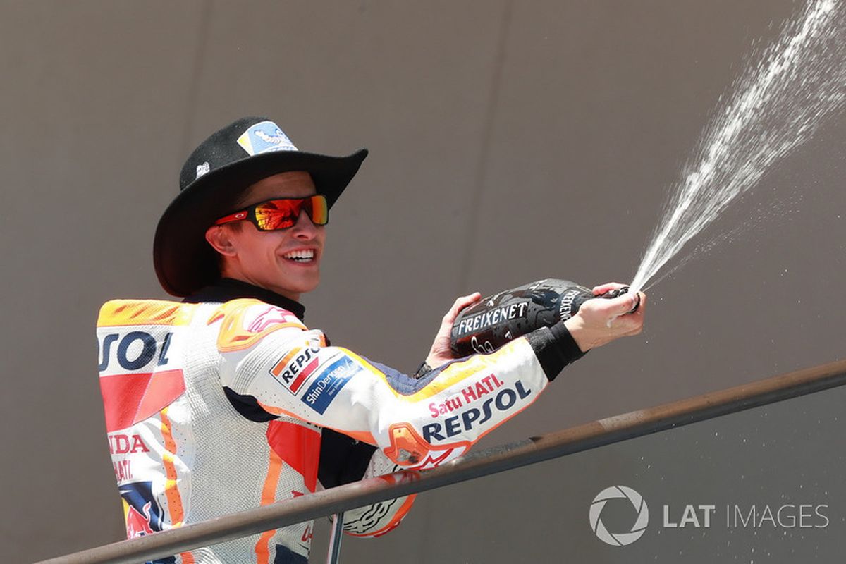 Pebalap Repsol Honda Marc Marquez menjadi juara di GP Austin, Minggu (22/4/2018)