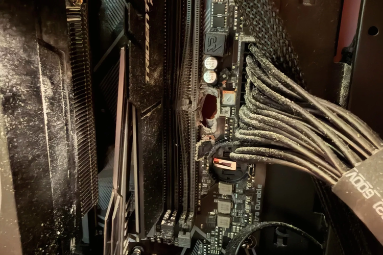 Foto yang dibagikan angelbabyzz di Reddit juga menunjukkan bahwa proyektil menembus motherboard PC gaming miliknya