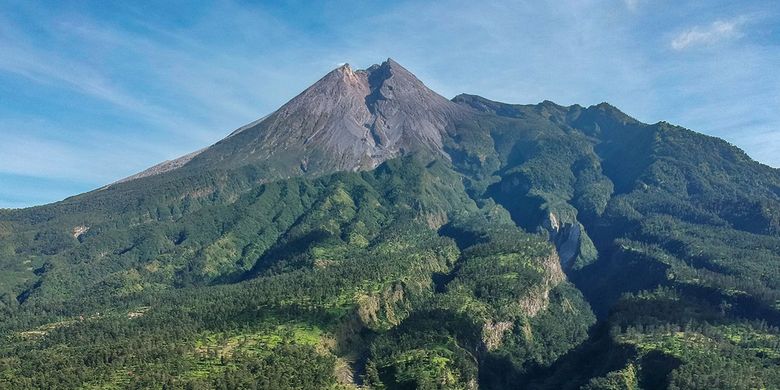 Mount Merapi volcano seen from Balerante, Kemalang, Klaten, Central Java.