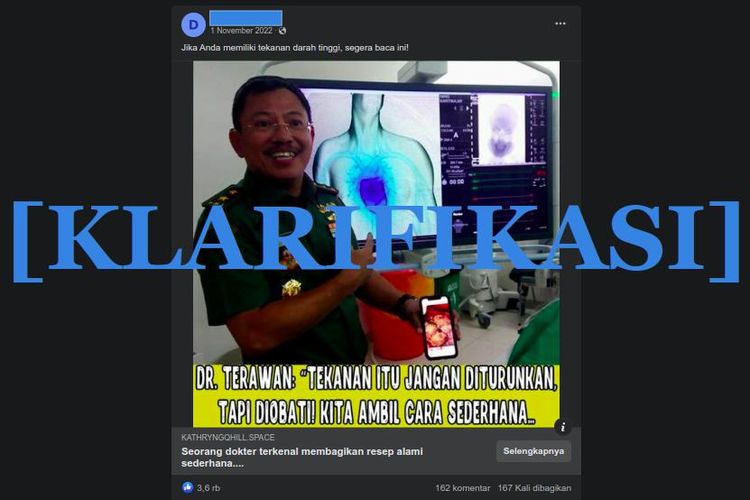 Klarifikasi Kompas.com tidak memberitakan dr Terawan mempromosikan obat darah tinggi yang bisa memperlancar darah bernama Friocard