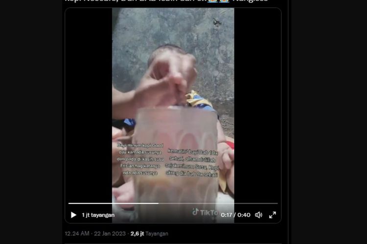 Sebuah video yang memperlihatkan bayi diberi minum kopi sachet oleh ibunya beredar di Twitter. Warganet langsung bereaksi terhadap aksi perempuan yang diduga ibu bayi dalam video tersebut..