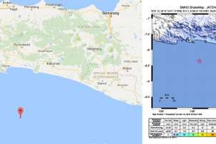 Gempa bumi berkekuatan 4,7 SR di selatan Jawa, Selasa (15/11/2016) malam.