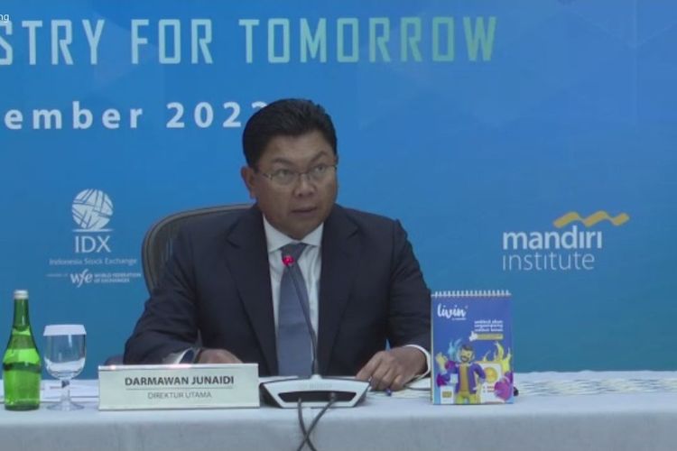 Direktur Utama Bank Mandiri Darmawan Junaidi saat konferensi pers Mandiri Sustainable Forum (MSF) 2022, Rabu (2/11/2022).