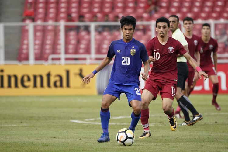 Laga Qatar vs Thailand menjadi partai pembuka perempat final Piala Asia U-19 2018 di Stadion Utama Gelora Bung Karno, 28 Oktober 2018. 