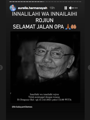 Tangkapan layar unggahan Insta Story Aurel Hermansyah. Ia turut berduka atas meninggalnya sang kakek