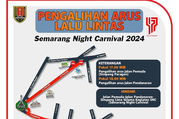 Pemkot Semarang lakukan pengalihan arus lalu lintas untuk menghindari penumpukan lalu lintas saat digelarnya acara SNC pada Sabtu (4/5/2024). 