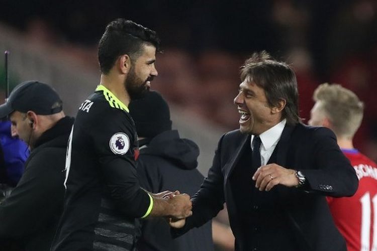 Diego Costa dan Antonio Conte saat masih memperkuat Chelsea.